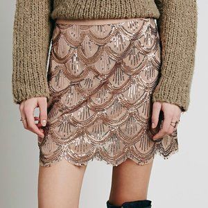 NEW FREE PEOPLE SCALLOP EMBELLISHED SKIRT ROSE S